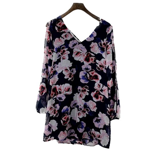 GUESS Floral V Neck Mini Dress Blue Size XS - Picture 2 of 3